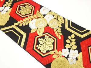 アンティーク　亀甲に桐・菊模様織り出し袋帯（着用可）